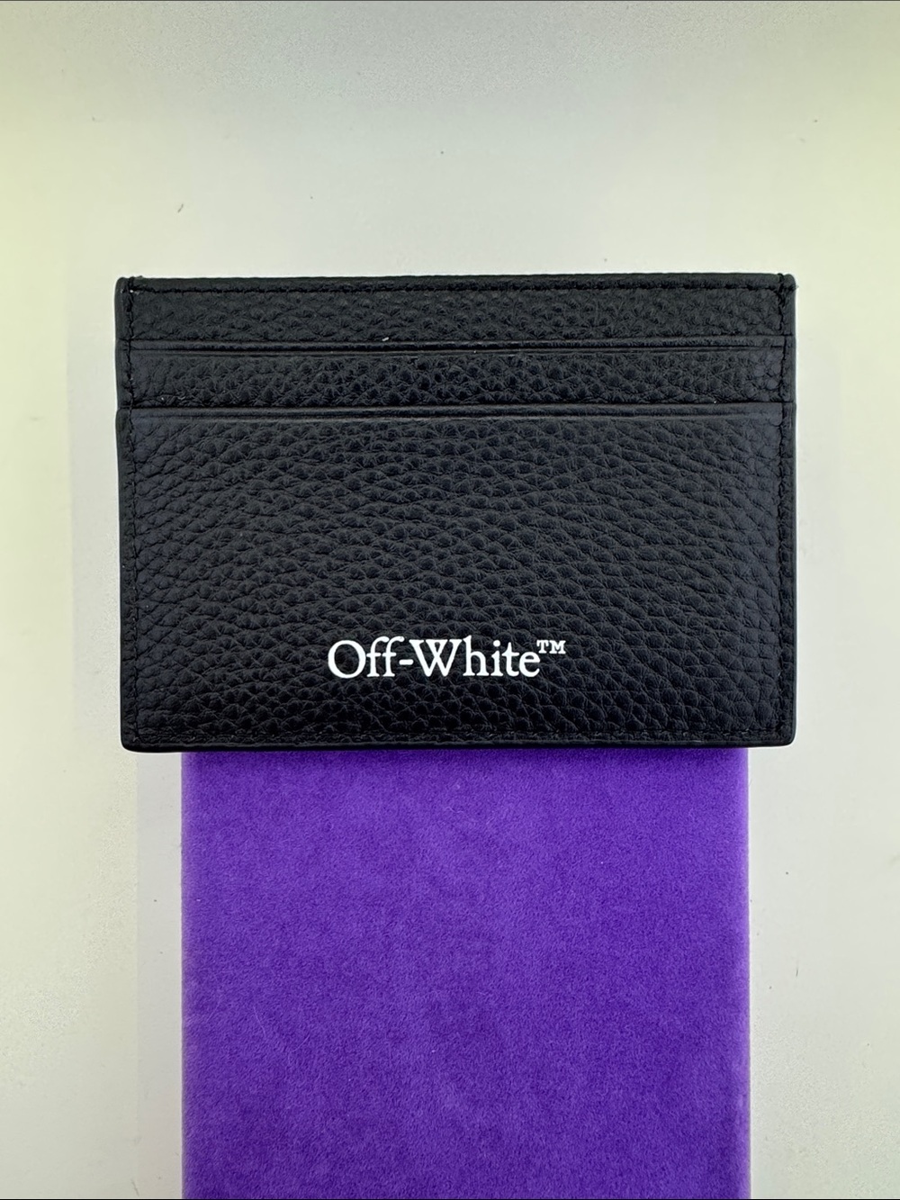 💛 Off-White Black Pebbled Leather Card Holder | Authentic Designer